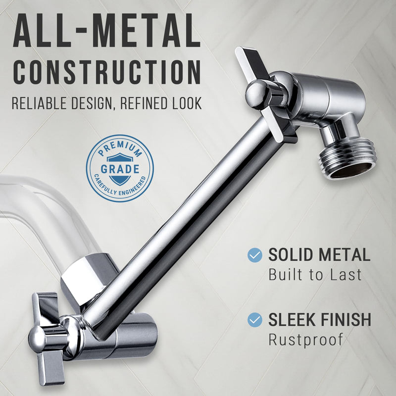 G-Promise 5.8 Inch All Metal Shower Head Extension Arm, Adjustable Extender with Locking Screw for Rise or Lower Rainfall and Fixed Shower Head, Universal G1/2 Connector Replacement Part (Chrome) Chrome