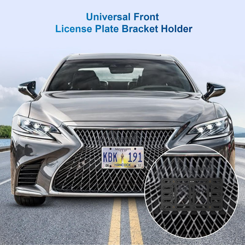 Front License Plate Bracket Holder, 2 Drill License Plate Mount, Universal Bumper Car Tag Frame Mounting kit