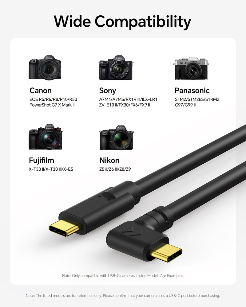16ft-USB C Camera Transfer Cable, USB 3.2 Gen2 10Gbps Data Transfer & Live View Cord,Thickened Copper Core,Ideal for Pro Photographers, Photo Enthusiasts & Vloggers Black 16ft