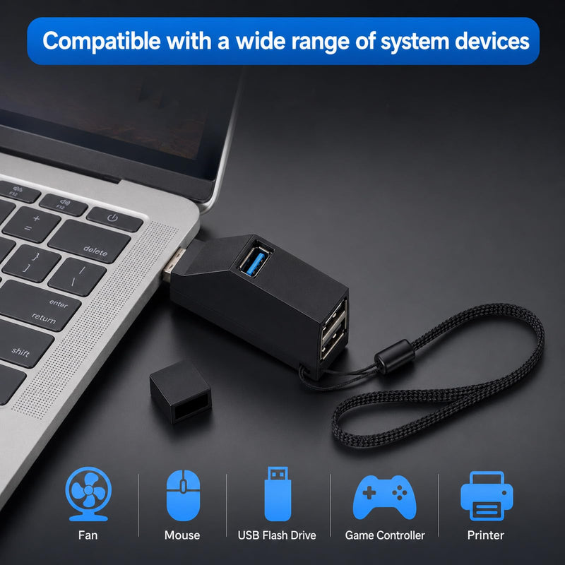 2 Pcs Small USB Hub Mini USB Hub 3 Ports with 1 USB-3.0, 2 US-2.0 | Male to Female Expansion Adapter Splitter 1 in 3 Out for Keyboard, Mobile Hard Disk, U Disk, Camera, Mouse etc Accessories