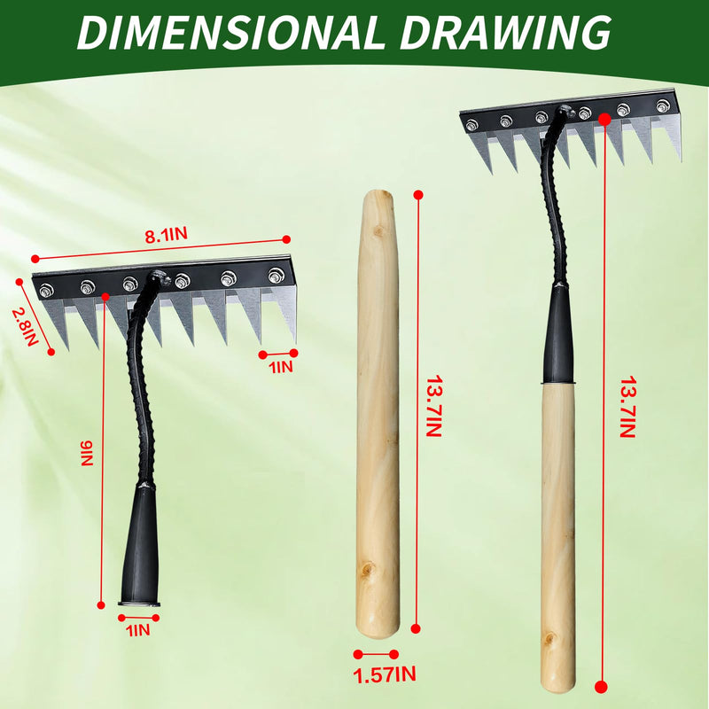 Upgraded Cultivator rake, Spray-Coated Rust-Proof Manganese Steel Weed rake, and 8-Tines Garden Weed Puller Tool with Wooden Handle — All for Lawn and Garden, Ideal gardinia uprooting Tool.