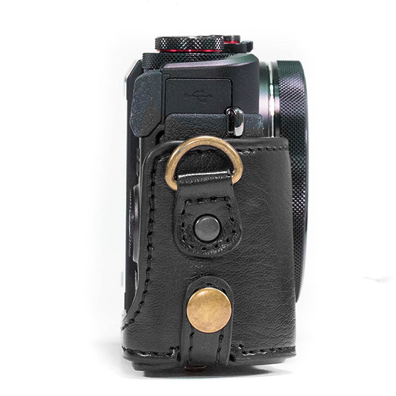 MegaGear MG975 Canon PowerShot G7 X Mark II Ever Ready Leather Camera Case and Strap, with Battery Access, Black