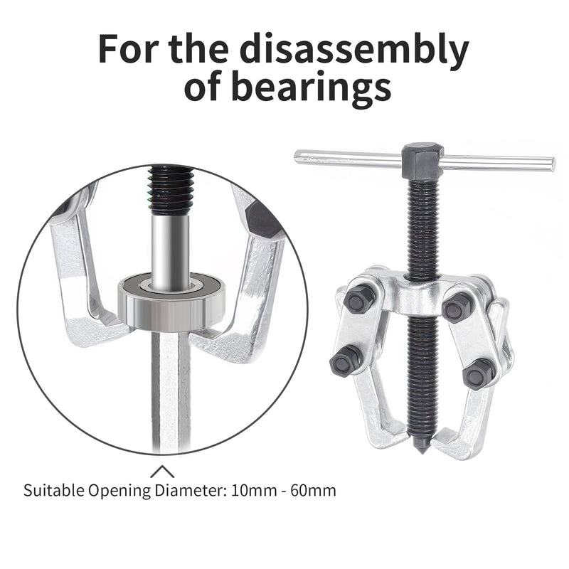 2 Jaw 2.25in/60mm Universal Bearing Gear Pullers Heavy Duty Extractor Tool,High Carbon Steel Puller,Adjuestable Removal Kit Type for Bearings/Flywheels/Pulleys Remove Mini 2Jaw 0.4-2.25 In