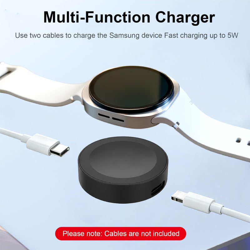 Dual Interface USB-C & Lightning Charging Dock, 2.5W Upgraded Magnetic Charger Base for Samsung Galaxy Watch7/6/5 Pro/4 Classic/3/Active 2, (Excluding Charging Cable) (Black) Black