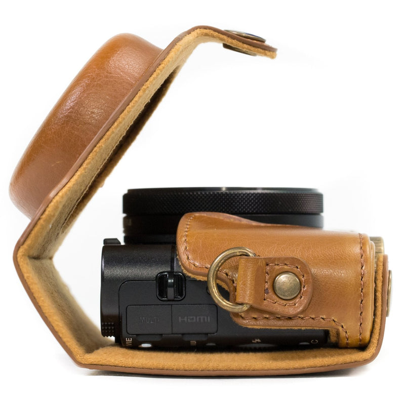 MegaGear Ever Ready Protective Leather Camera Case, Bag for Sony Cyber-Shot DSC-WX500 Digital Camera (Light Brown) (MG601) One Size Light Brown