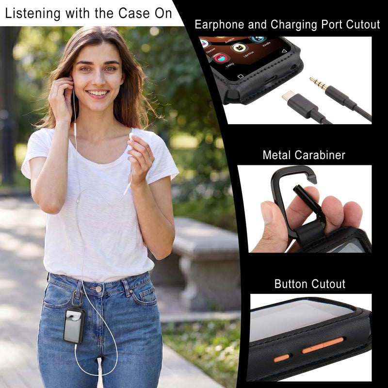 MP3 Player Case Compatible with INNIOASIS G1 and INNIOASIS G3 Player, PU Travel Pouch MP3 Storage Bag with Metal Carabiner and Clear Window, Case Only