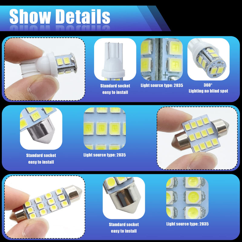 Car Led Bulb, Led Combination Set of 24 Sets, Used for Car Interior/Indoor Map Dome/ Trunk / License Lights, Etc. (White) white