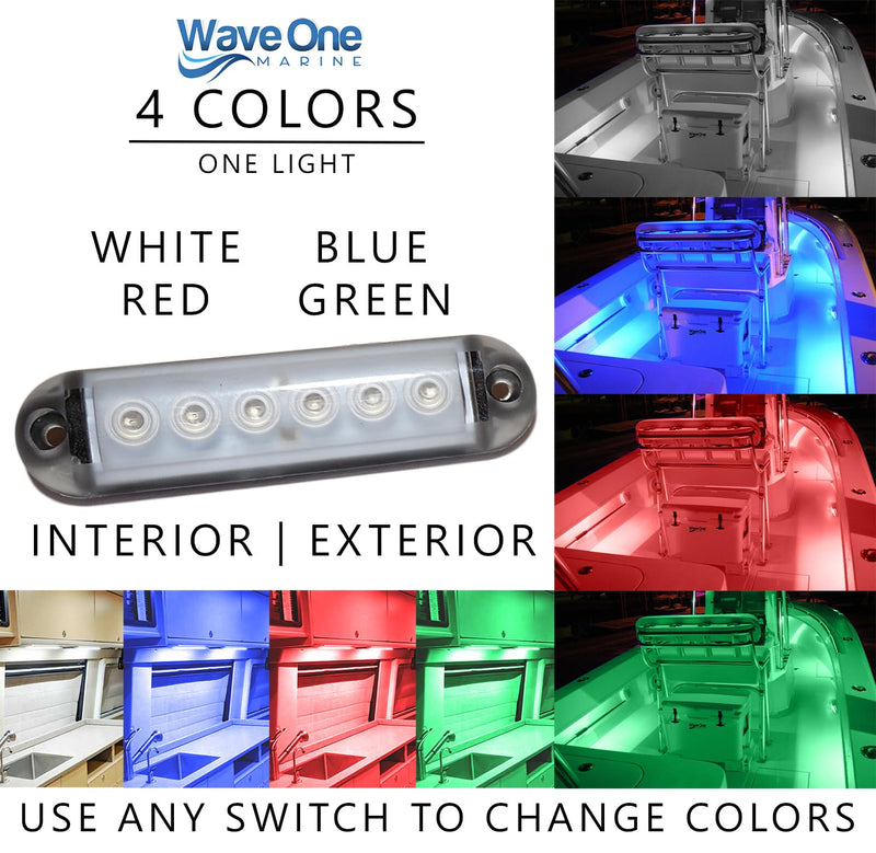 Wave One Marine 4" LED RGBW Surface Mount Courtesy Internal Driver Mount Boat Light | RV Accent | Interior Exterior Deck Transom Cockpit T Top | Waterproof IP67 (4" Round Edge) 4 Inch
