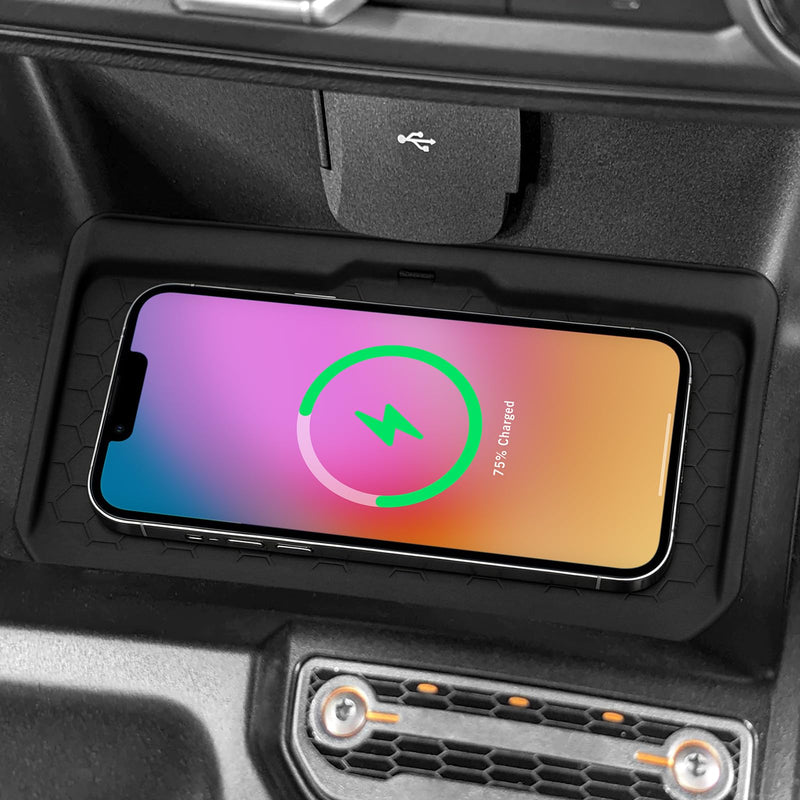 Silicone Anti-Slip Center Console Organizer Wireless Charging Mat for Ford Bronco 2021 2022 2023 2024 2025 Interior Accessories Pad Tray Storage Box Holder (Not for Sport Model)