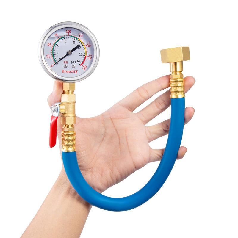Water Test Pressure Gauge Kit,2.5" Dial+12" EPDM Rubber+1/4" Lead-Free Valve+1/4 to 3/4 Adapter,0-200PSI/0-1.4MPA（Stainless Steel/Color）,Blue Kit Kit | Blue