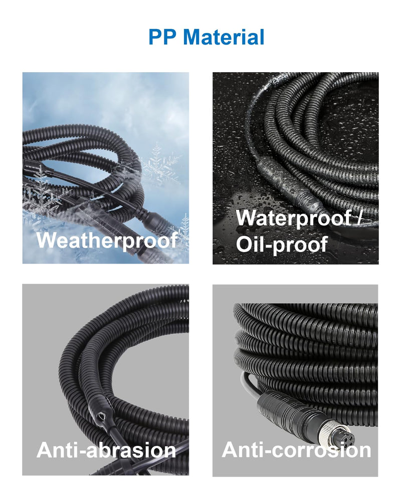 4 Pin Backup Camera Cable with Corrugated Tube Cover, 4 Pin Aviation Extension Cord, Weatherproof, Compatible with Rearview Camera Systems, Radar DVRs, CCTV Security Systems(33FT/10M) 33ft