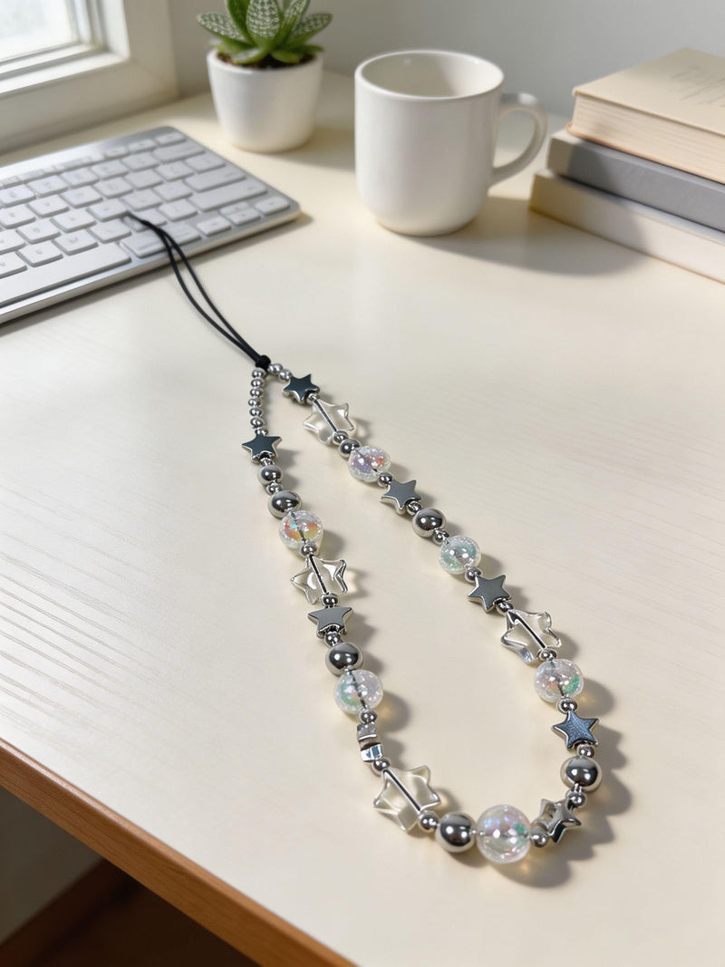 2 Pcs Phone Charm Strap Hand Wrist Strap Camera Lanyard Pearl Beaded Cute Chain String Accessories Universal for iPhone 17 Pro Max 16 15 14 for Samsung Women Girls Keychain Bag Autumn Crystal and Star