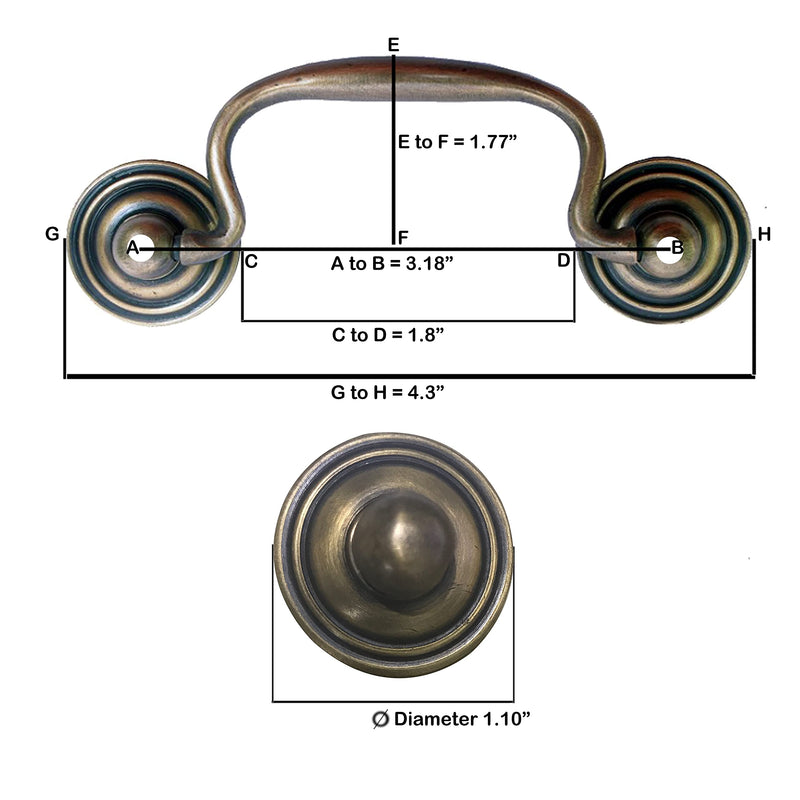 Classic Style Solid Brass Swing Bail Cabinet Pulls Set of 2 by Nesha