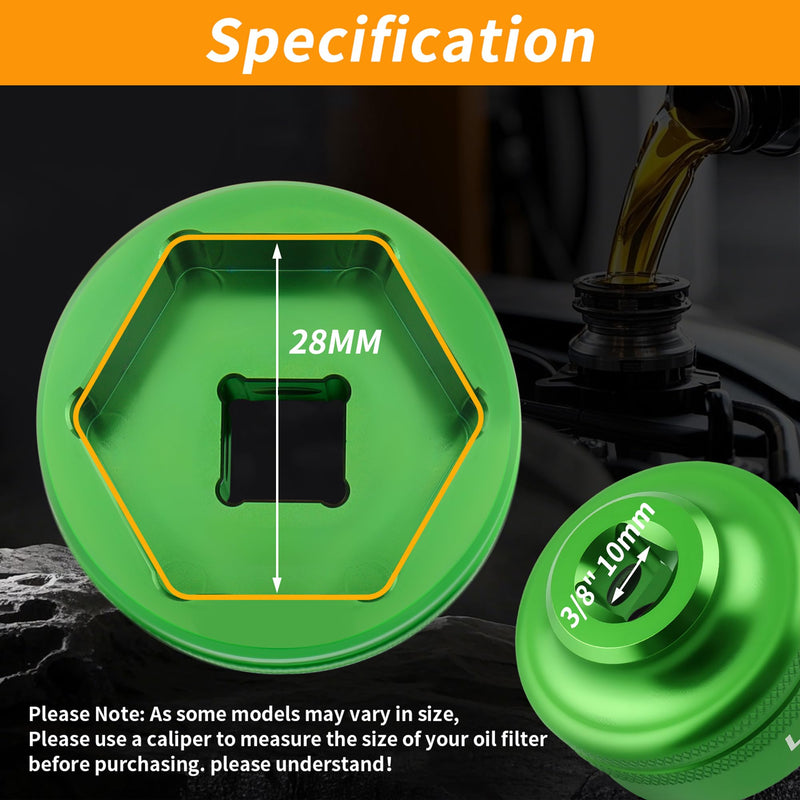 28MM Oil Filter Socket,Cummins tools 3/8" Drive For Dodge Ram 6.7L Cummins Other Vehicles Oil/Fuel Filter Removal Tool-Green 28MM Green