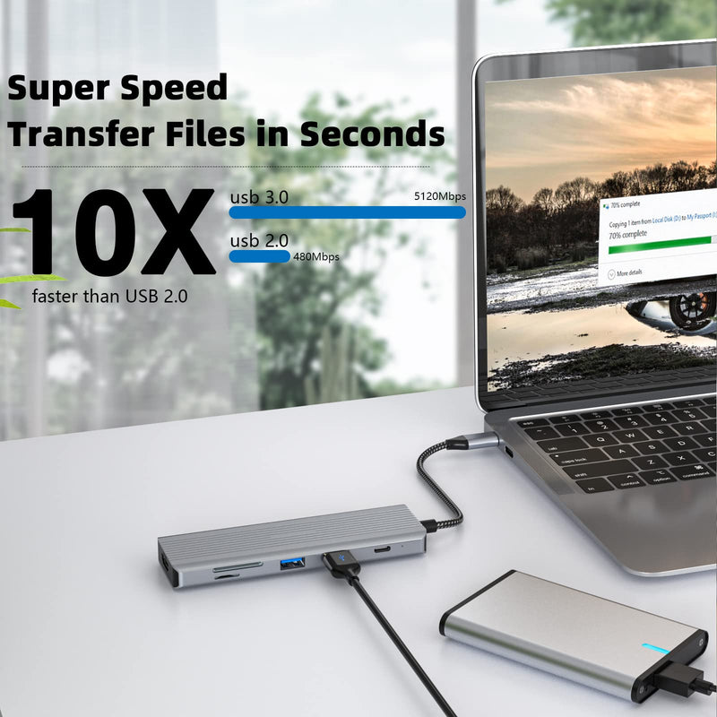 TOTU 9-in-1 USB C Hub with 4K HDMI, USB C to HDMI Adapter, 100W PD Charging, USB 3.0/2.0 Ports, SD/TF Card Reader, Compatible with MacBook Pro/Air, Dell, HP, Lenovo Laptops, Surface Pro
