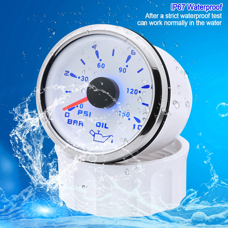 ARTILAURA Oil Pressure Gauge 7 Color 2-1/16" 52mm Electric Oil Pressure Gauge 0-150 PSI 0-10Bar Automotive Replacement for AUTO Car Truck SUV Boat Marine White