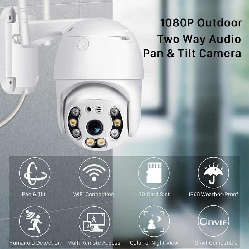 Pan Tilt Outdoor Security Camera, 1080P Home WiFi IP Camera, Pan Tilt Dome Surveillance Cam, Two Way Audio Motion Detection Clear Night Vision Onvif Waterproof CCTV Camera Support Max 128G SD 1 Count (Pack of 1)