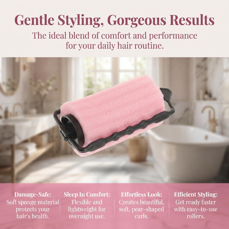 Baluue 6pcs Heatless Sponge Hair Rollers - Large 4.4cm Jumbo Foam Curlers for Overnight Sleeping, Overnight Volume Curls Styling Tools for Long and Short Hair, Pink