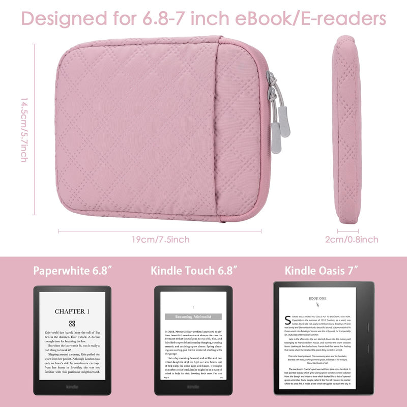 Padded Sleeve Pouch for 6.8-7 Inch eBook/E-Reader/Kindle Paperwhite/Oasis 7 (Pink) Pink