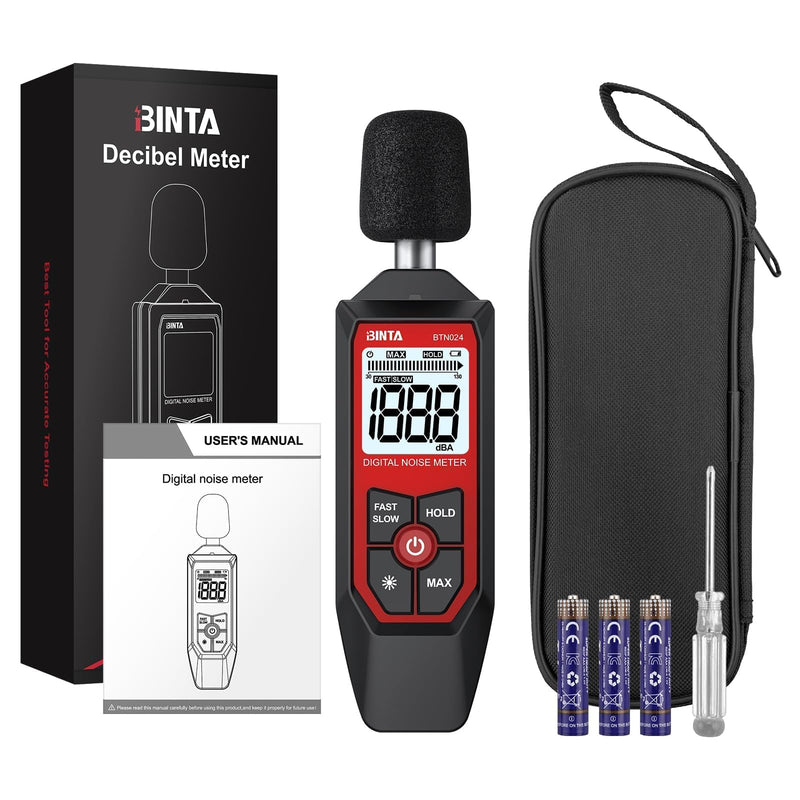BTNTA Decibel Meter, Digital Sound Level Meter 30-130dB A-Weighted, Portable SPL Tester with Backlit LCD Screen, Noise Decibel Reader MAX Data Hold Audio Power Off for Home Office Factory Neighbors