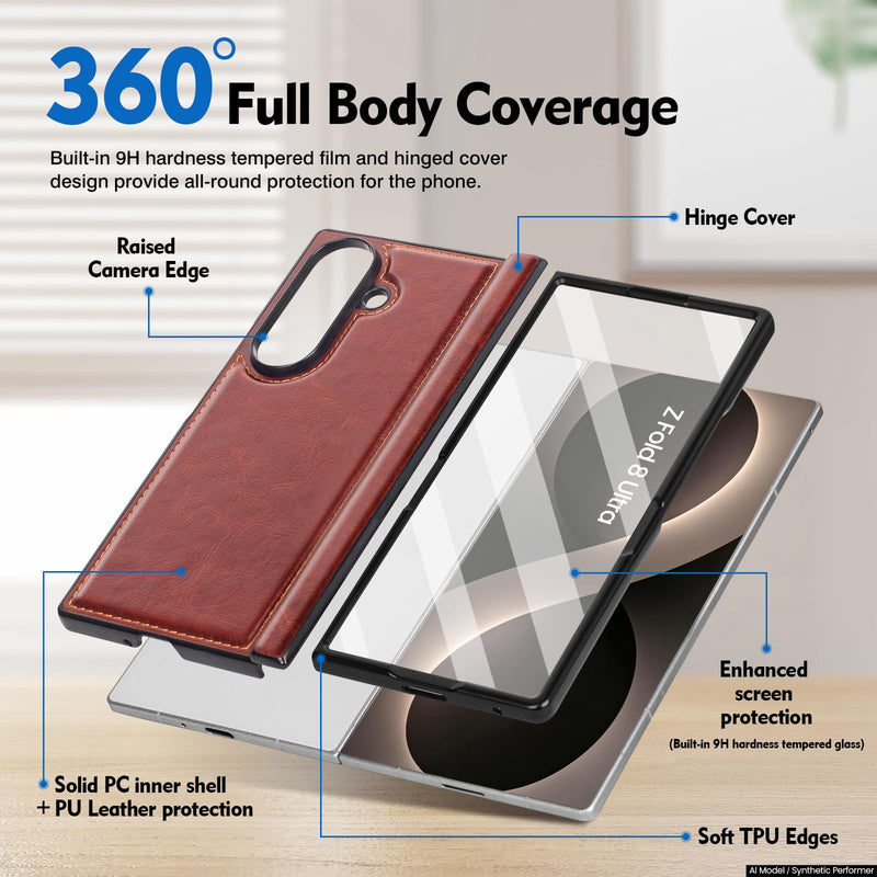 SkyEagle for Samsung Galaxy Z Fold8 Ultra Wallet Case Magsafe,Brown | Built-in Screen Protector,2 in 1 Magnetic Detachable Card Holder Slot,PU Leather,RFID Blocking,Flip Kickstand,for Men & Women Brown Samsung Galaxy Z Fold 8 Ultra