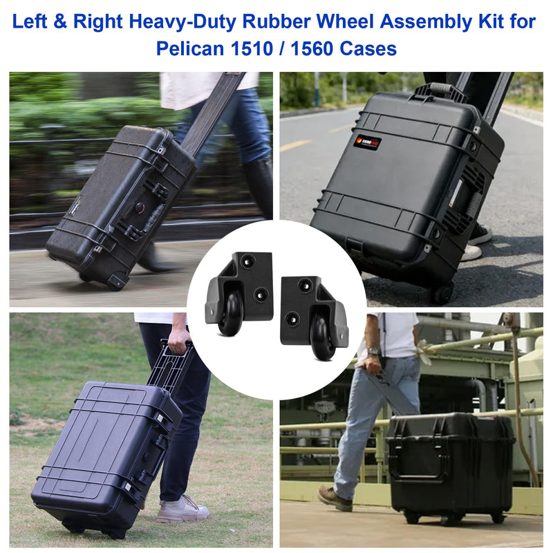 Replacement Wheels for Pelican 1510 1560 Case, Left Right Wheel Housing Kit | Heavy Duty Wheel Kit, Rubber Luggage Wheels, Restores Smooth Rolling, Travel Case Parts & Case Accessories