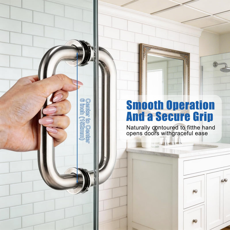 6-Inch (CTC) Glass Shower Door Handle, 3/4" Diameter Tubular Back-to-Back Shower Door Pull,for 1/4"–1/2" Thick Glass and 1-3/8"–2-1/6" Frameless Shower Doors Pull Handle（Brushed Nickel）