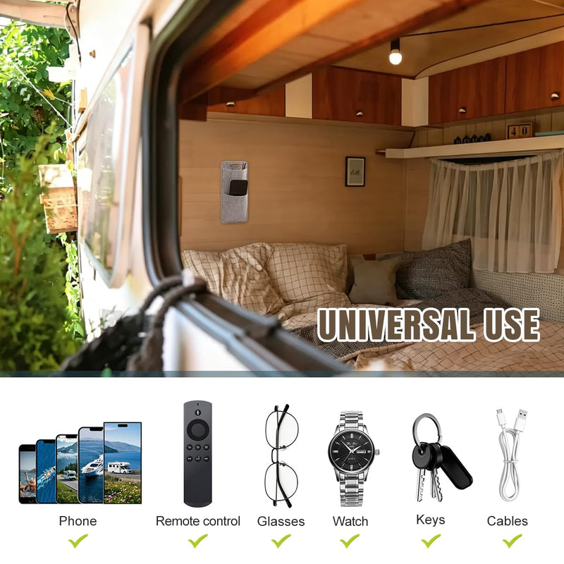 Phone Holder Wall Mount, 2 Pcs Phone Organizer for Home, RV, Camper | Two Pockets Wall Holder for Phone, Sunglasses Storage, Felt Material