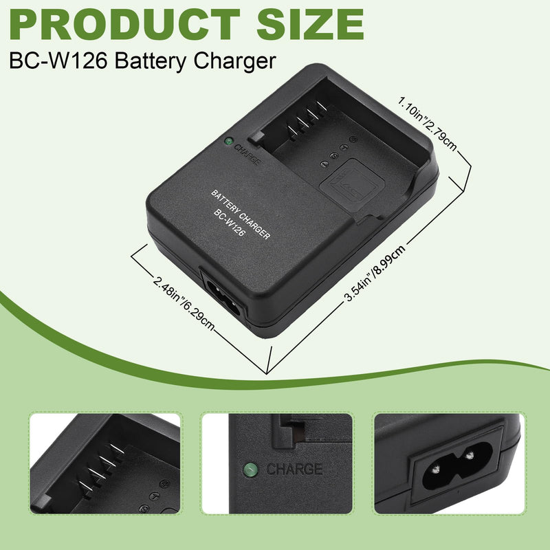 BC-W126 Battery Charger for NP-W126 NP-W126S Battery Compatible with Fujifilm X100vi, X100V, XM5, XE5, XT30II, XT30, X Half, XS10, XT20, XE4, A5 Cameras