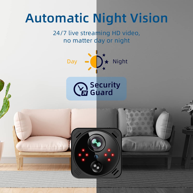 Security Camera 4K Mini Wireless WiFi Indoor Cameras, AI Human Detection, Auto Night Vision, Cloud Storage, Up to 100 Days Standby Battery Life
