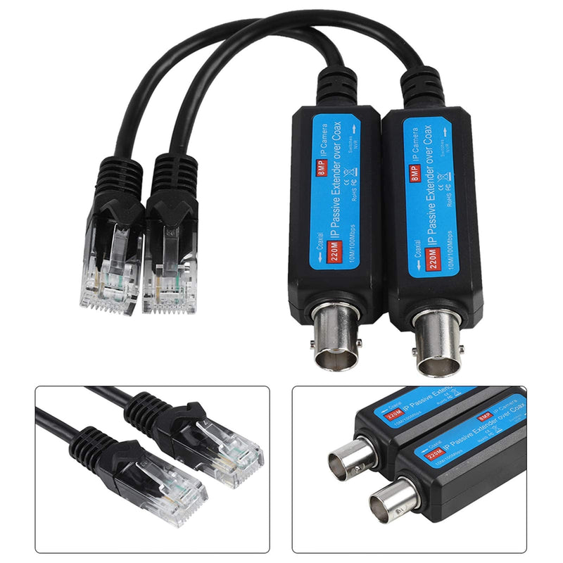  [AUSTRALIA] - Coax Cable to Ethernet Adapter,1Pair 10/100Mbps 1CH Passive IP Network Coaxial Transmitter Receiver Extender for IP NVR Camera