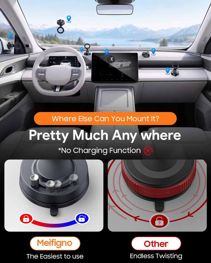 Meifigno for Magsafe Car Mount, [Metal Alloy Arm] Strongest Vacuum Suction & Magnetic Phone Holders for Your Car, Adjustable Car Phone Mount, Car Accessories for iPhone 17 16 15 14 13 12& Android | Adjustable Car Phone Mount, Magnetic Phone Holders for...