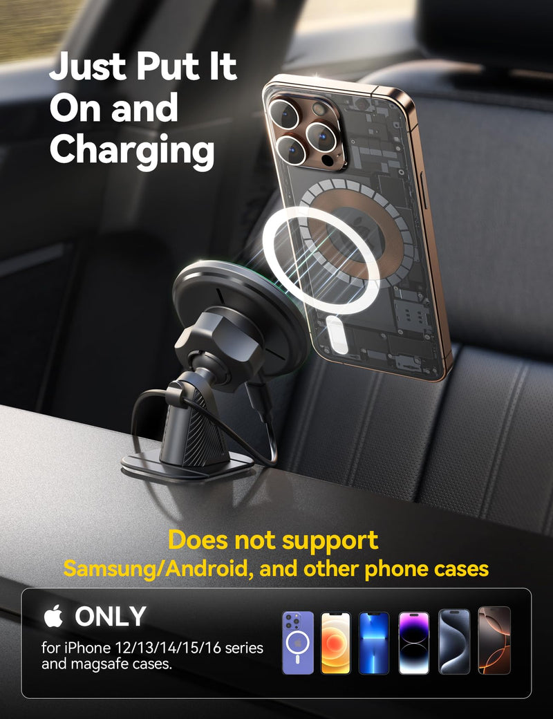 JOYROOM for Qi2 15W MagSafe Car Mount Charger, Qi2-Certified MagSafe Car Charger for Air Vent/Dashboard, Magnetic Wireless Car Holder Fit for iPhone 16 Pro Max Plus 15 14 13 12