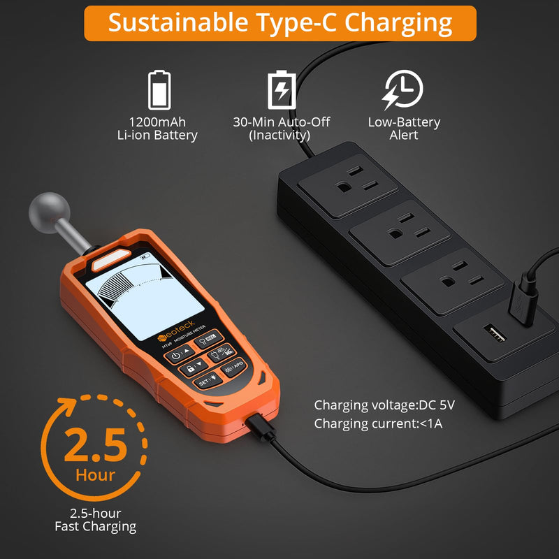 Neoteck 2-in-1 Dual Probe Moisture Meter 40mm Spherical Moisture Reader & ±2.5% Accuracy Pin Moisture Meter with LCD Display and Audio Alarm for Wood Wall Concrete Drywall Firewood Lumber