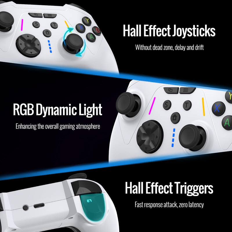 BETMI Wireless Controller Compatible with Xbox|PC with 2.4GHz Adapter | Hall Effect Triggers & Joysticks/Turbo/Macro/Dual Vibration/RGB Light, Gamepad Compatible with Xbox One, Series X/S (White)