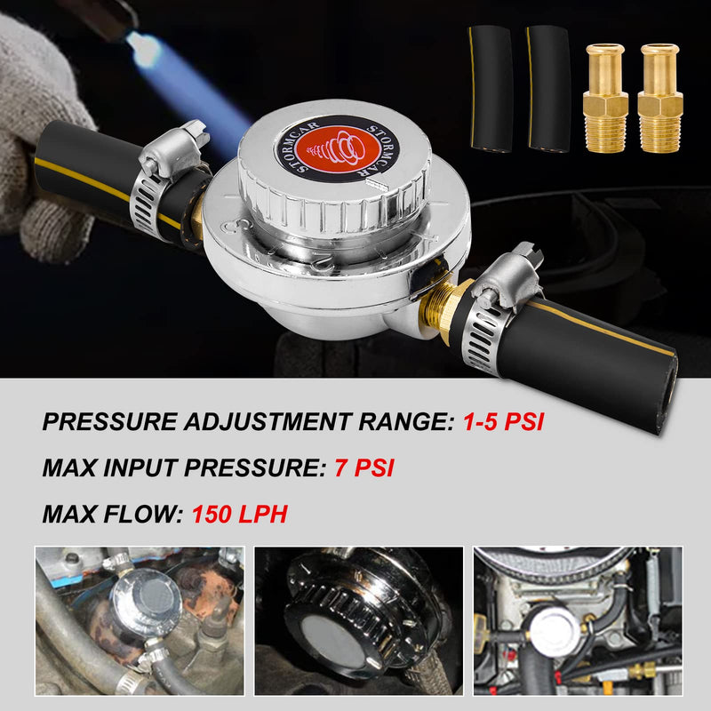 Adjustable Carb Fuel Pressure Regulator Kit Universal Manual 1-5 Psi Fuel Pump Pressure Regulator FPR for Carburetor Engine with 8mm 10mm adapters