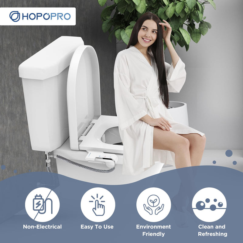 HOPOPRO Bidet Attachment for Toilet, Non-Electric Bidet Ultra-Slim Dual Nozzle (Feminine/Rear Wash), Cold Water Bidets Sprayer for Existing Toilets with Adjustable Pressure Control 1-Min Install 2 Modes White