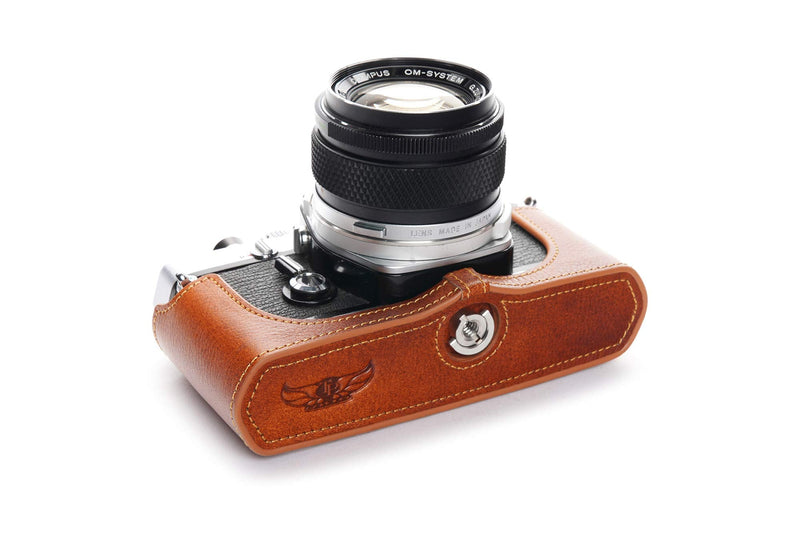 OM-4 Case, BolinUS Handmade Genuine Real Leather Half Camera Case Bag Cover for Olympus OM-1 /1N OM-2/2N OM-3/3Ti OM-4/4Ti (No Handle) Camera with Hand Strap (LavaBrown) LavaBrown