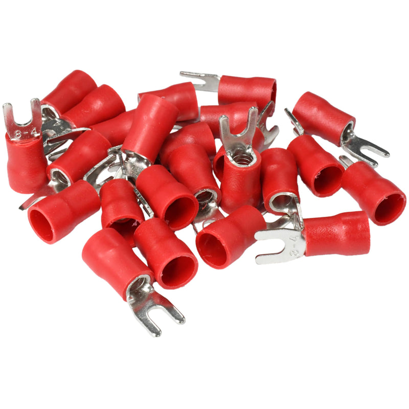 PAPUGA 100PCS 8 AWG (10 mm²) #8 / M4 (4 mm) Fork Spade Crimp Connector, PVC Insulated, 600V 62A, CE & RoHS Industrial Terminal High Current Connector, Control Panels M4 or #8 100