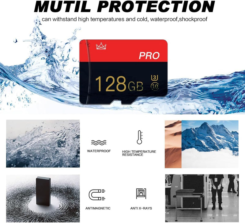 2 Pack 128GB Micro sd Card Class 10 Memory Card with Adapter High Speed TFCard for Tablet, Drone 128GB-2PACK