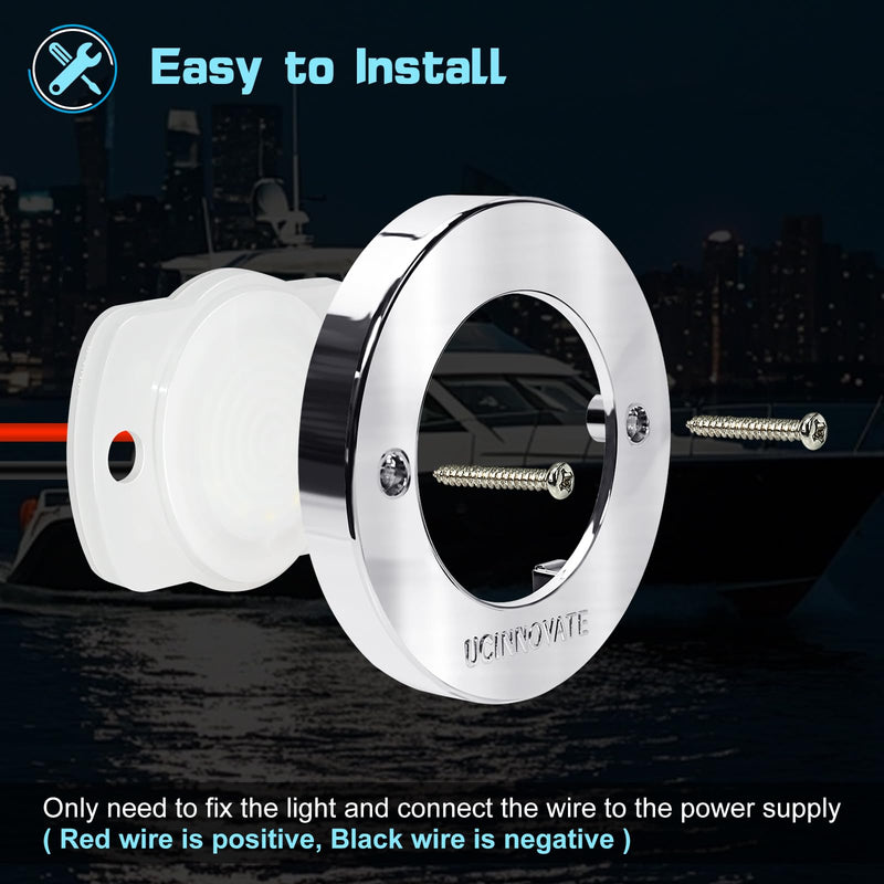 UCINNOVATE 4Pcs 3.15”Round LED Marine Light with sliver housing, Navigation Boat Lights, LEDs Boat Interior Light, Deck Courtesy Lighting IP65 Waterproof, LED Marine Stern Lights, 12-24V (White) 4PCS-3.15INCH White (Silver housing)