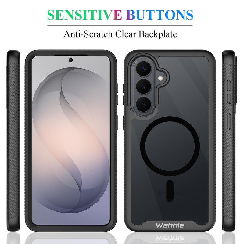 Compatible with Samsung Galaxy S26 Case, Magnetic Wireless Charging Built in Screen Protector Full Body Shockproof Slim Fit Bumper Protective Phone Cover for S26 - Black/Clear Samsung S26