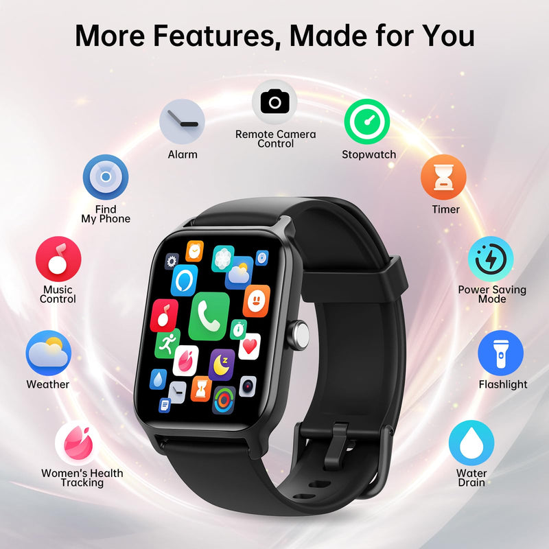Tensky Smart Watch for Men & Women, 46mm HD Big Screen Fitness Tracker | iPhone/Android/Samsung, Answer & Make Call, Alexa Built-in, 101+ Sport Modes, Sleep/Heart Rate/SpO2 Monitor, 7-10 Day Battery Black 1.85