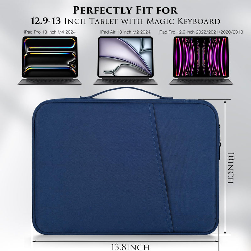 12.9 Inch iPad Pro Sleeve Case for iPad Air 13" M2/ Pro M4 2024 w/Magic Keyboard, iPad Pro 12.9 M2 M1 2022 2021 6th 5th Generation/iPad Pro 12.9 4th 3rd Protective Bag with Accessory Pocket(Blue) 12.9 Inch Blue