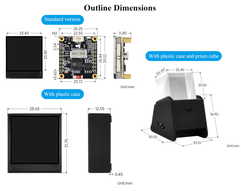 ESP32-S3 1.3inch Display Development Board, ESP32 with Display 240x240 Pixels, Built-in ST7789V2 Chip and 6-Axis IMU, 262K Color, SPI Communication, Supports 90° Hardware Rotation, with Case