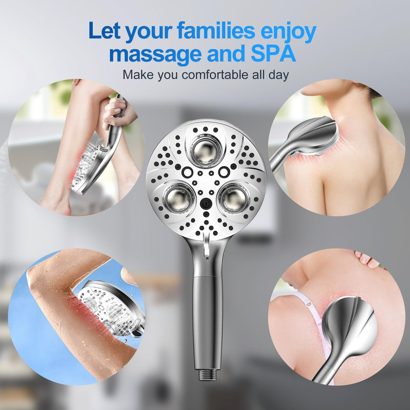 Filter Handheld Shower Head for Residual Chlorine Remove,10-Spray Modes Massage Showerhead, Large Powerful Handheld Showerhead with 79in Hose Detachable (Premium Chome) Premium Chome