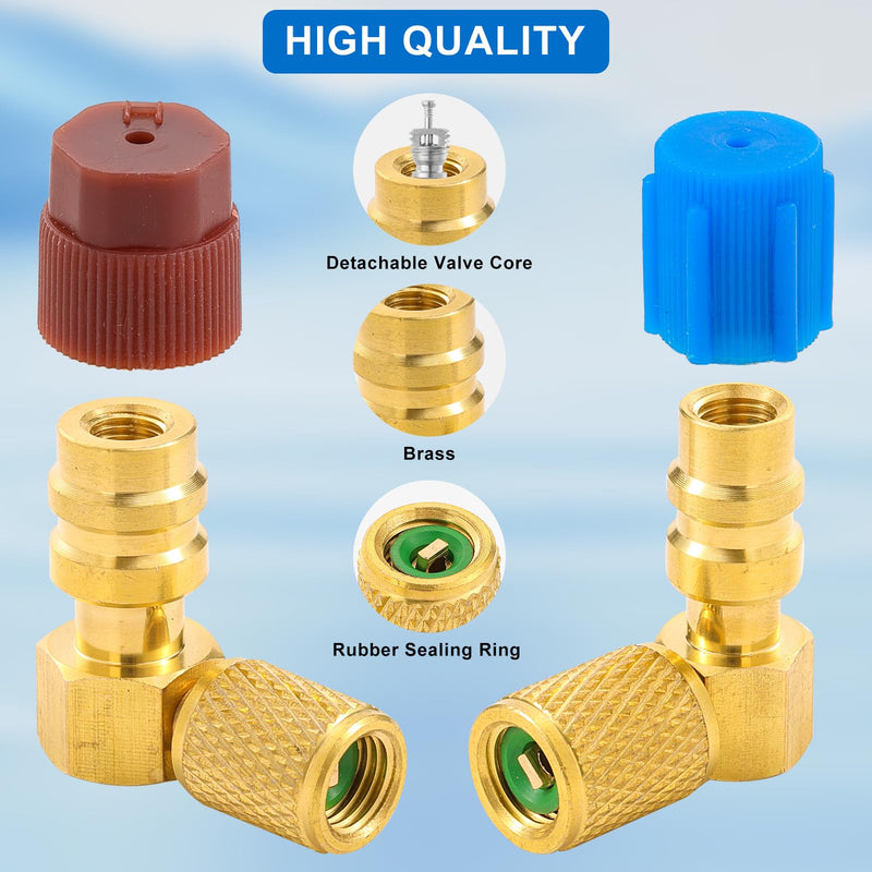 R12 to R134A AC Fitting Adapter Kit, High/Low AC Fitting Port Retrofit Conversion Adapter, R12 to R134a Conversion Kit for Auto A/C Refrigerant System 90 Degrees