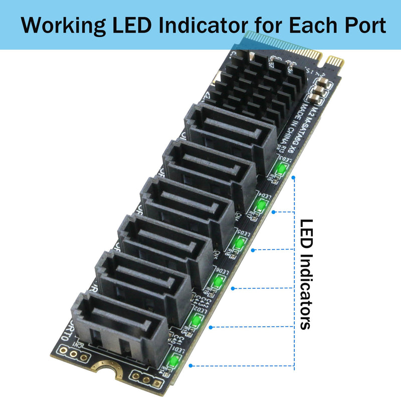 M.2 to SATA 3.0 Adapter [6-Port], RIITOP M.2 NVMe to 6 Ports SATA III Expansion Card Adapter 6Gbps with Chipset ASM1166 NVMe to 6 SATA