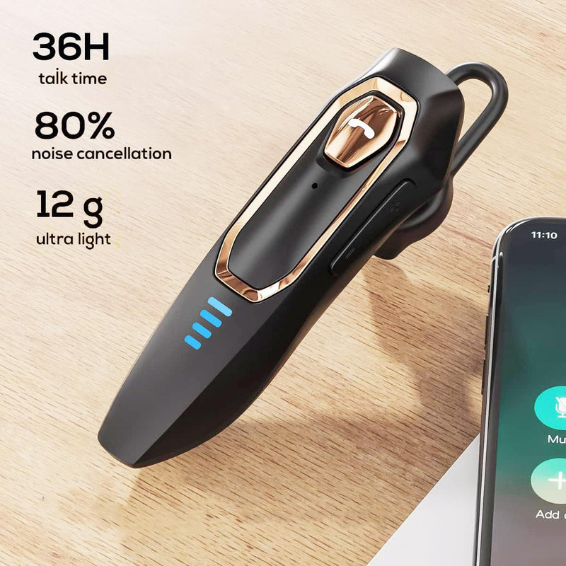 Bluetooth Headset V5.4 with Noise Cancelling Mic, 36H Talking Time Wireless Earpiece with USB-C & Mute Function for Cell Phones