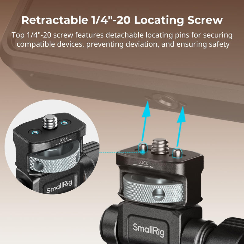 SMALLRIG Adjustable Camera Monitor Mount with 3/8"-16 Locating Screw for ARRI, 360° Swivel and 180° Tilt, Anti-Twist 1/4" Locating Screw, Horizontal & Vertical Shooting 3/8"-16 Screw for ARR